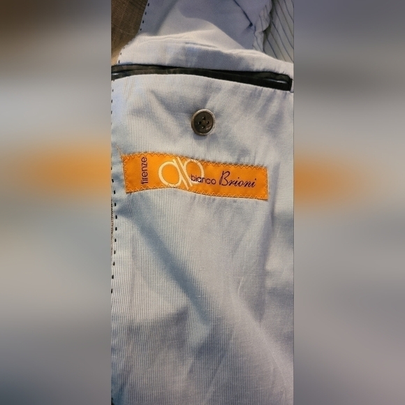 Bianco Brioni Firenze Two Button Brown Beige Pure 100% Linen Modern Fit 38S Coat - Picture 7 of 14